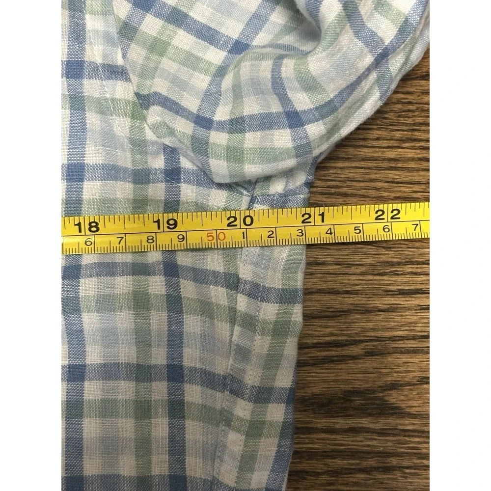 J Crew Irish Linen Green/Blue Plaid Button Down Long Sleeve Shirt Men's Sz M